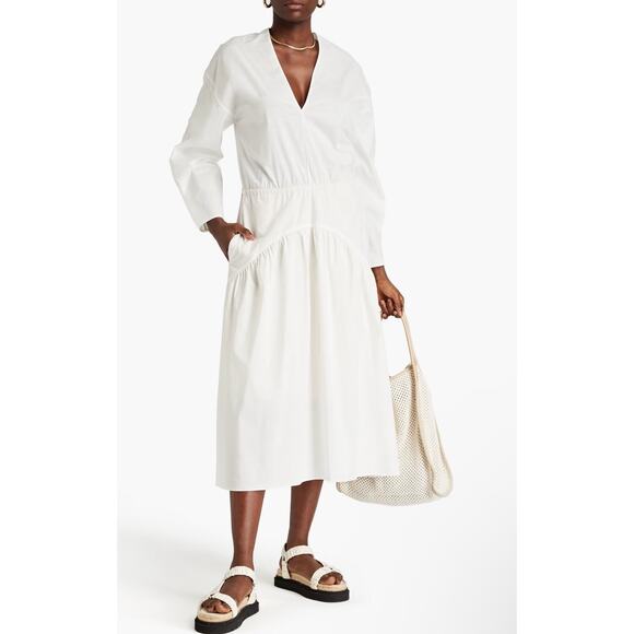 VINCE Cutout Slub Cotton‎ Midi Dress in White  size Small - Picture 2 of 9